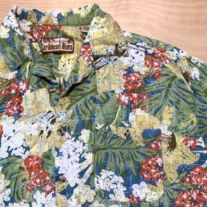 Caribbean Blues Men’s Hawaiian Shirt Size XL Green & Yellow Floral Vintage